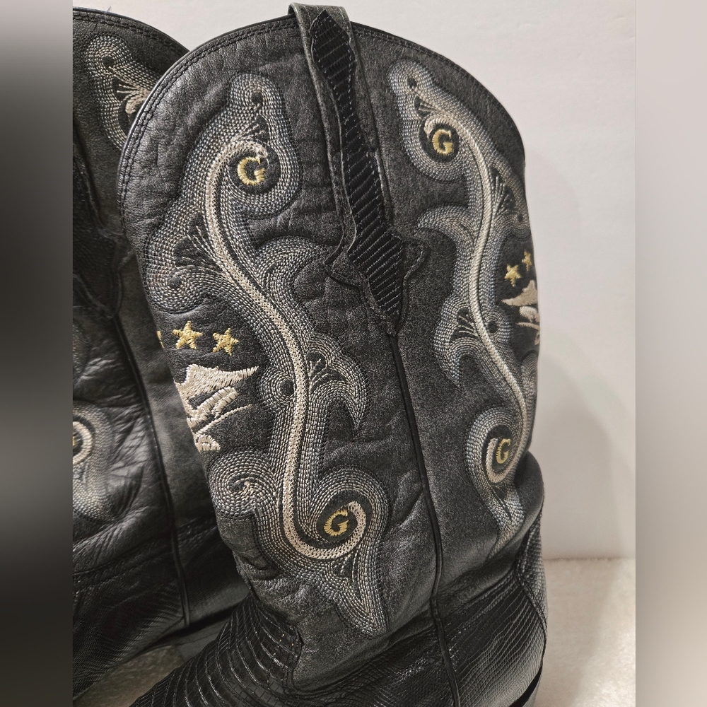 El General 1901 Lizard Print Point Toe Western Cowboy Black Boots GUC Size: 10 - Picture 7 of 15